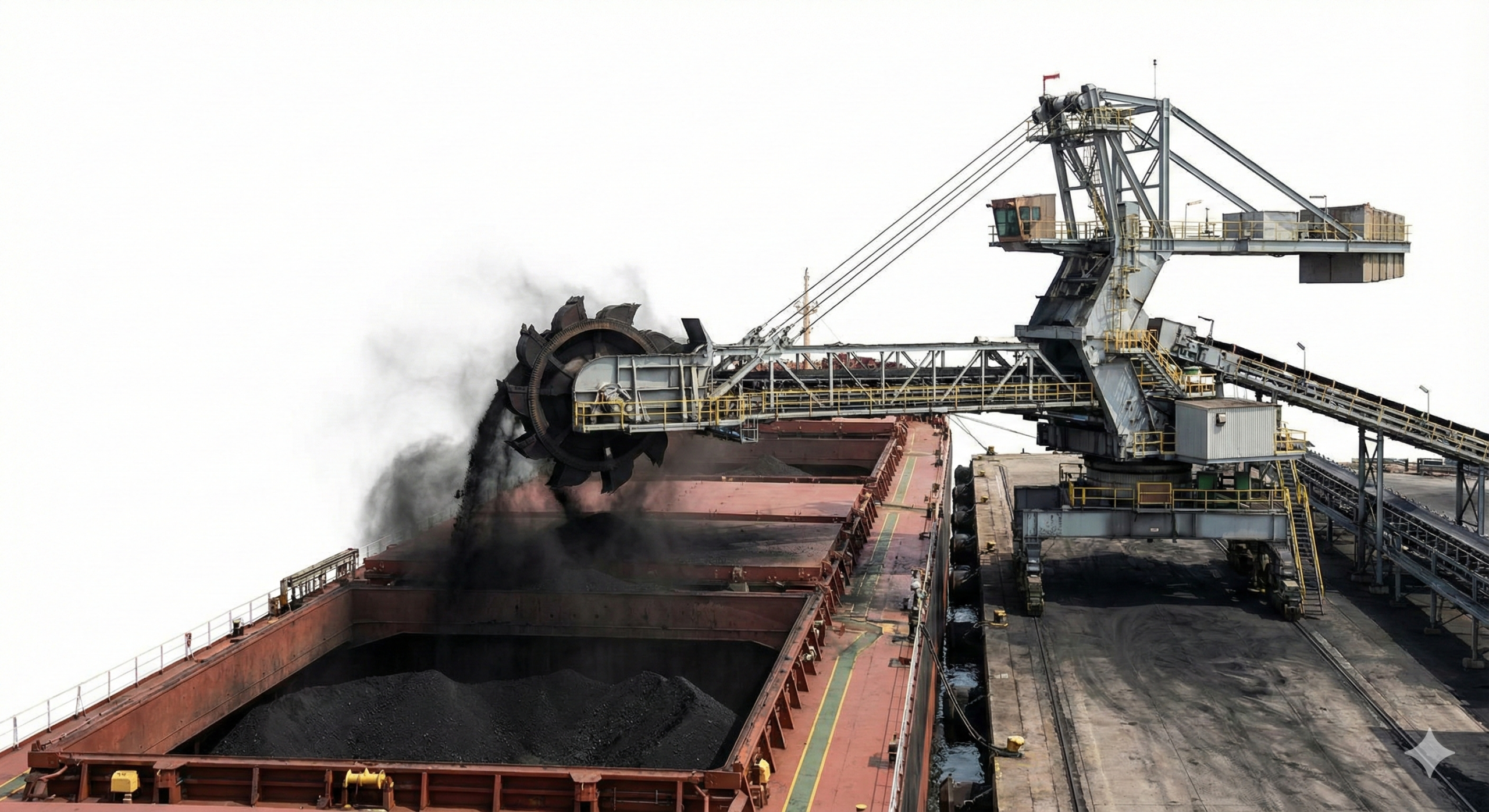발전소 석탄 — 연속식 하역기(CSU)가 벌크선에서 석탄을 하역하는 모습