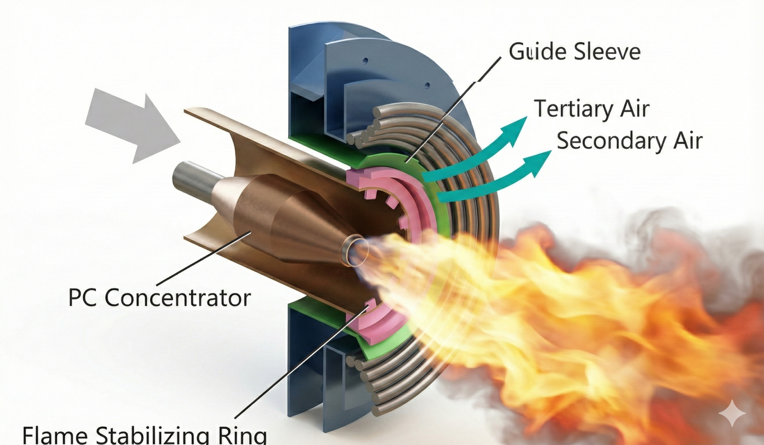 미분탄 보일러 연소 버너 고온 화염 형상과 연소 단계