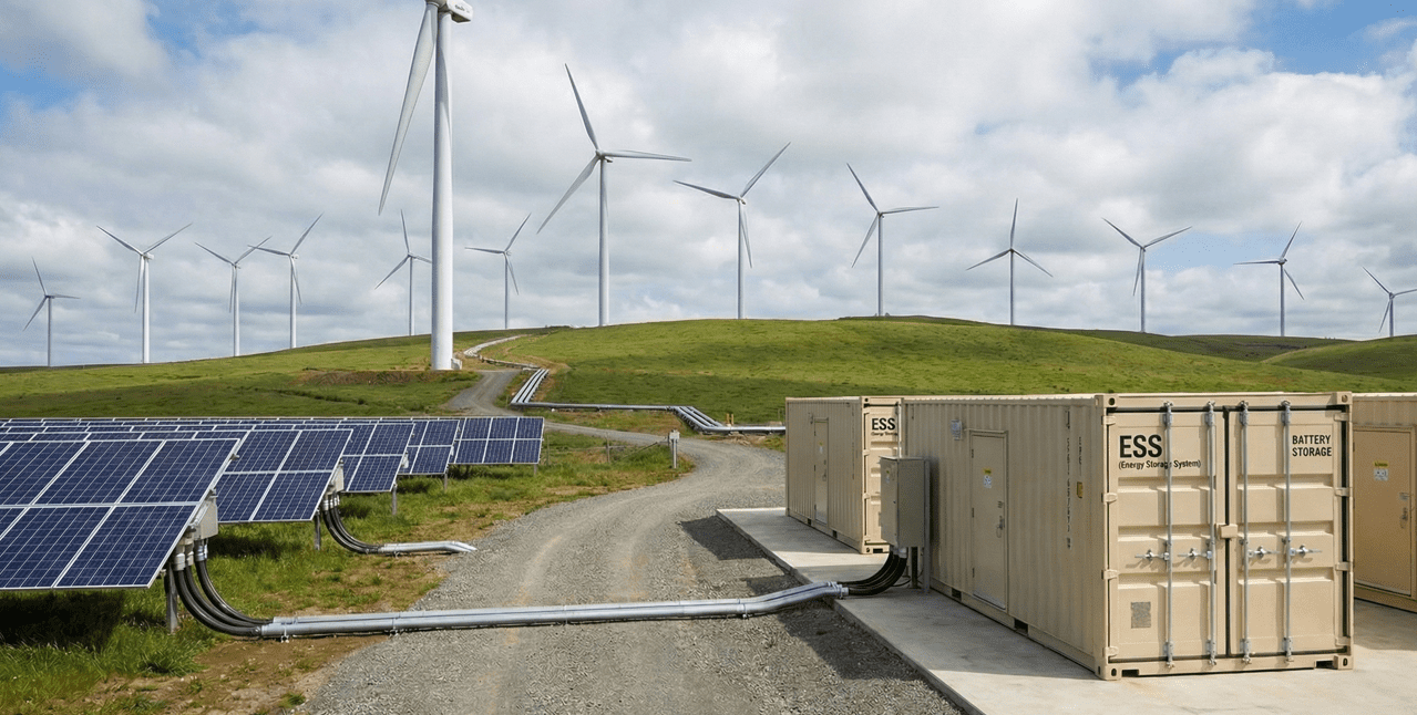ESS 에너지저장 대규모 컨테이너 단지 재생에너지 연계