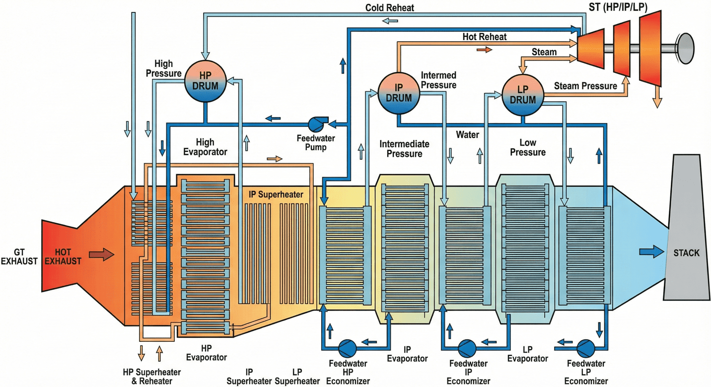 복합화력발전소 HRSG 내부 구조 및 흐름도