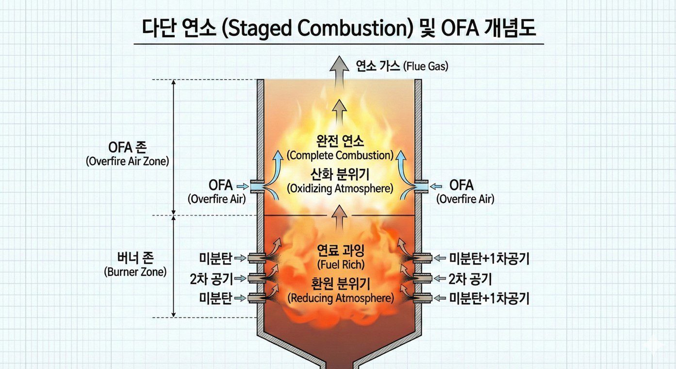 미분탄 보일러 연소 다단 연소 개념도 OFA