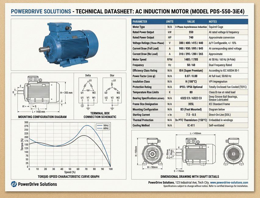 펌프 및 모터 데이터 시트 예시 이미지
