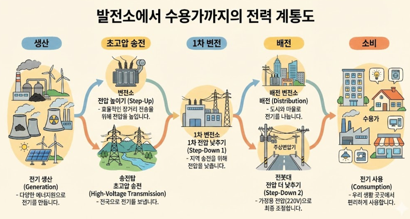 전력시장 발전소에서 수용가까지 전력 계통도 765kV 송전