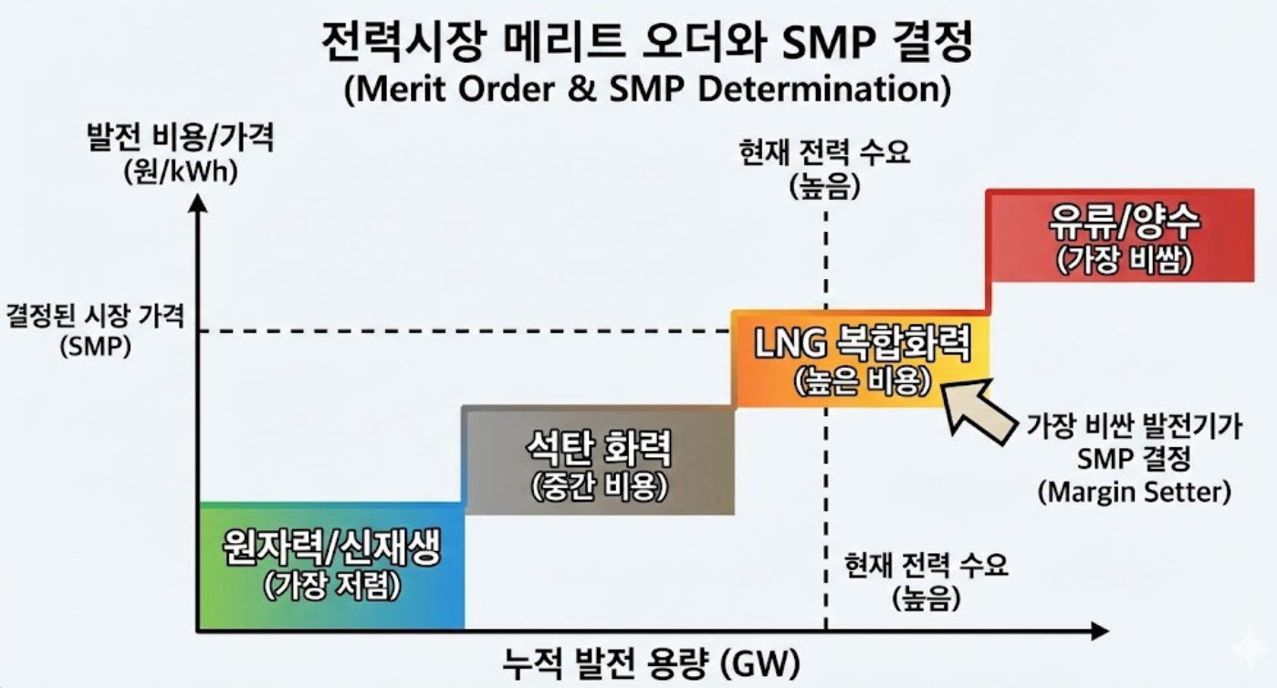 전력시장 경제 급전 Merit Order SMP 결정 공급 곡선