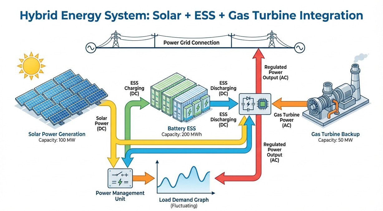 에너지 전환 하이브리드 에너지 시스템 태양광 ESS 가스터빈 조합