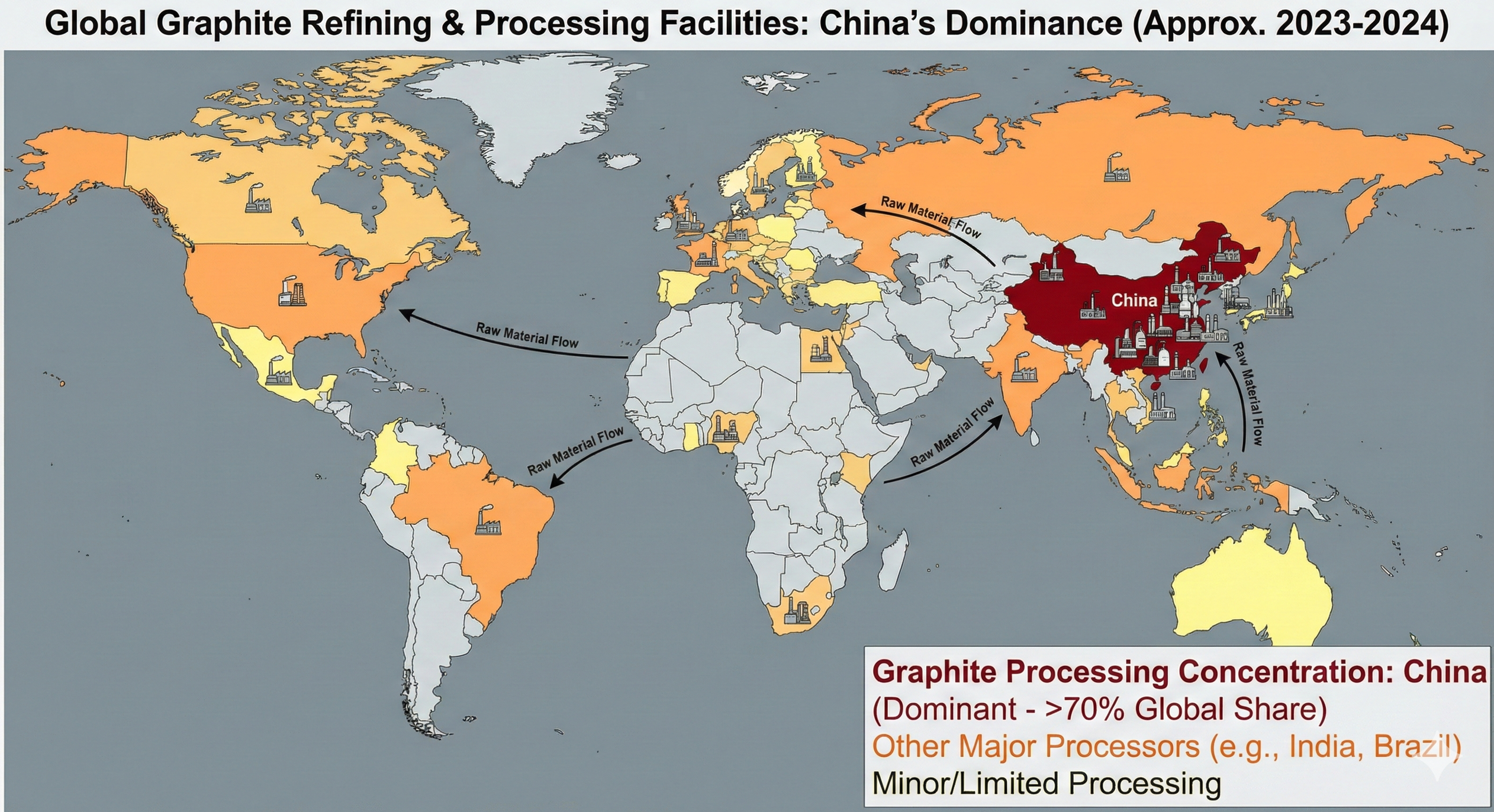 에너지 전쟁 흑연 제련 가공 시설 중국 집중 지도