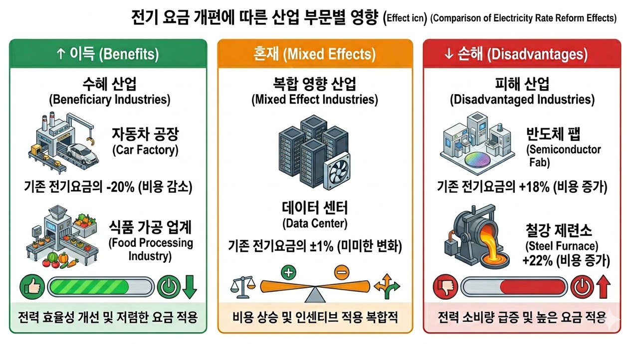 산업용 전기요금 개편 업종별 영향 비교
