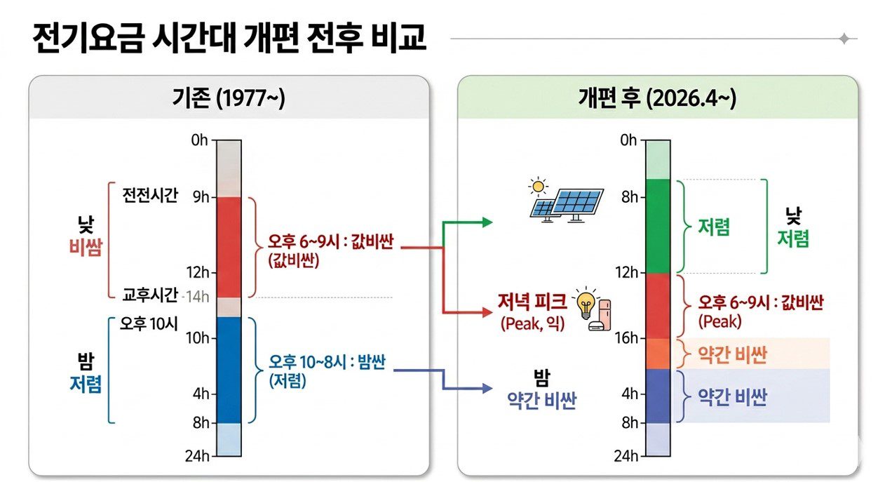산업용 전기요금 개편 시간대별 요금 변화 개요